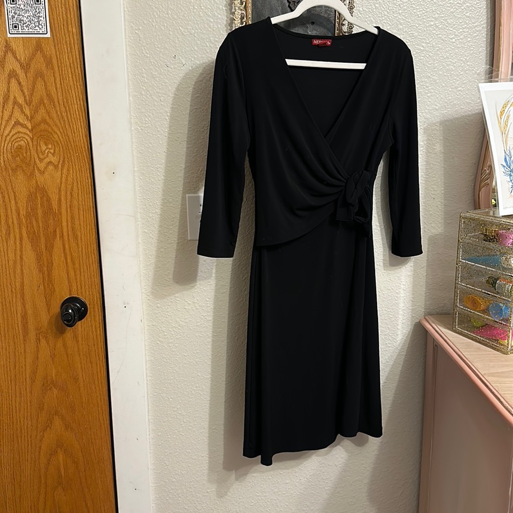 Merona black 3/4 sleeve wrap dress with built in shapewear